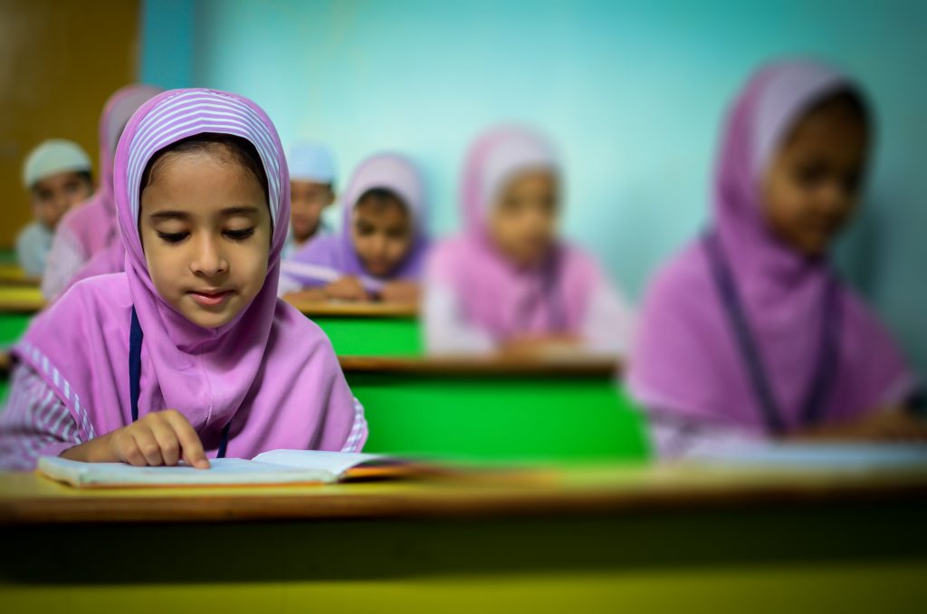 A group of female students studying