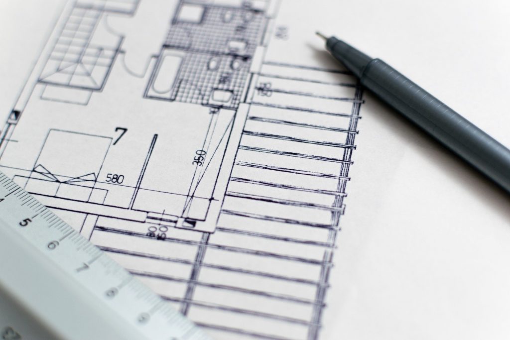Architecture blueprint purchased with help of a construction business loan