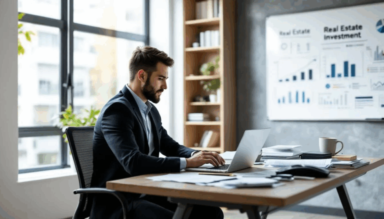 SBA Loans for Rental Property - A real estate investor is contemplating various business loan options, such as SBA loans and bridge loans, to finance their real estate investments. The scene conveys a thoughtful atmosphere as they weigh the potential of rental property loans and alternative loans for buying new rental properties.