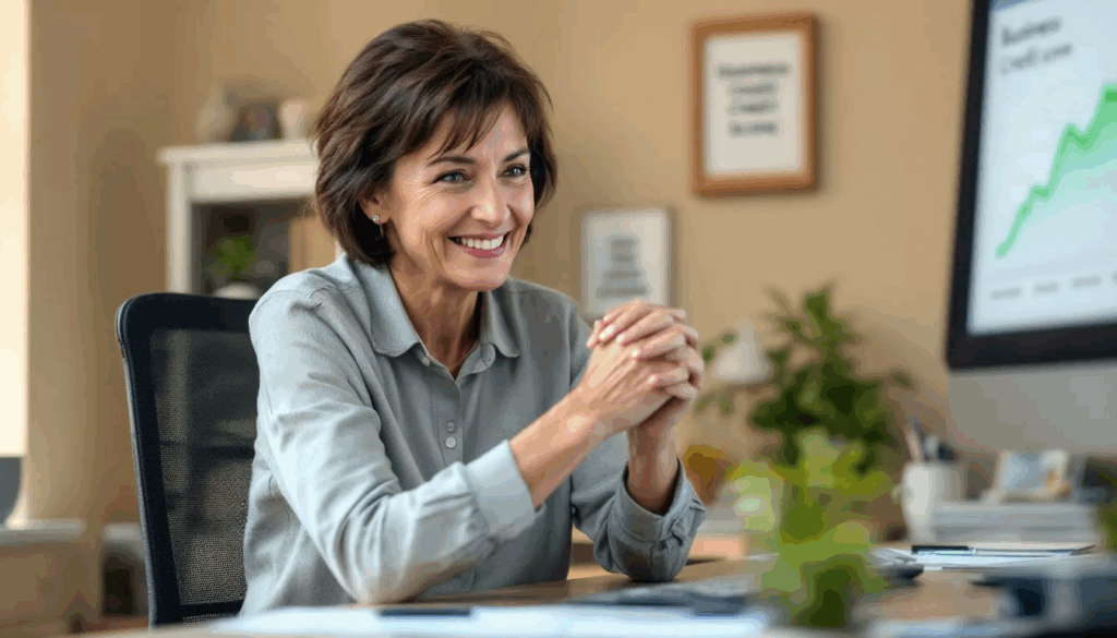 How to Build Business Credit for an LLC - A small business owner is intently looking at a computer screen displaying a graph that indicates an increase in their business credit score, highlighting the importance of establishing business credit and managing cash flow for their limited liability company. This visual emphasizes the benefits of separating personal finances from business finances to build a positive credit history.